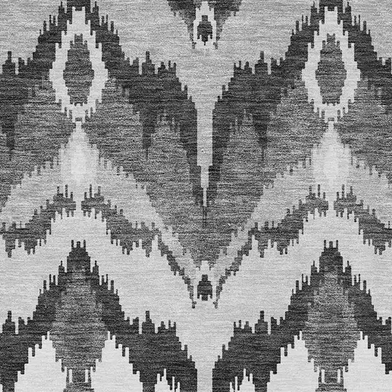 Gray Silver And Charcoal Ikat Washable Indoor Outdoor Area Rug Photo 4