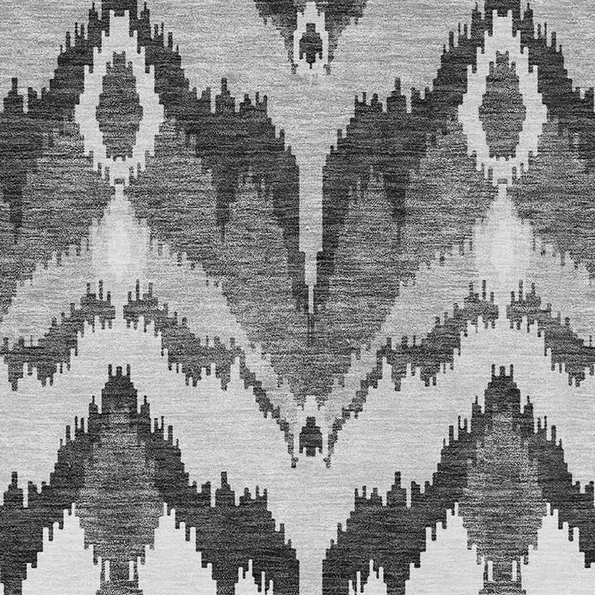 Gray Silver And Charcoal Ikat Washable Indoor Outdoor Area Rug Photo 4