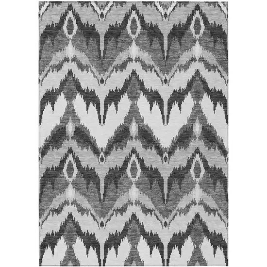 Gray Silver And Charcoal Ikat Washable Indoor Outdoor Area Rug Photo 1