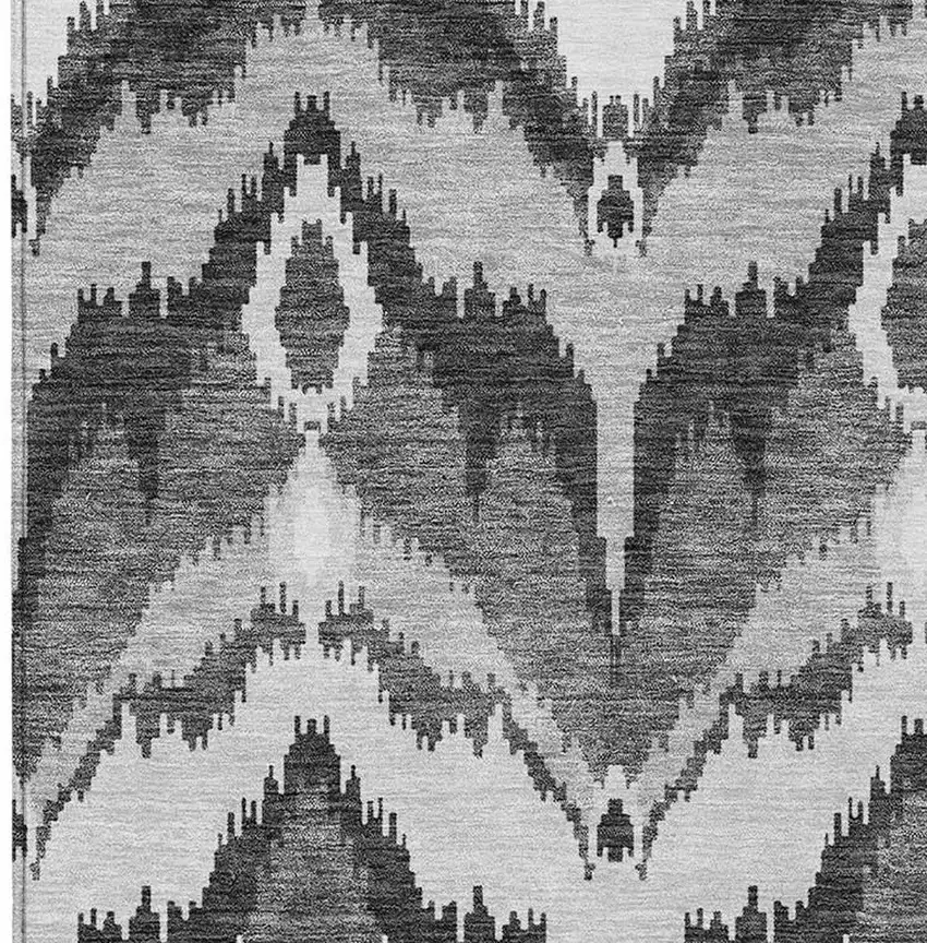 Gray Silver And Charcoal Ikat Washable Indoor Outdoor Area Rug Photo 4