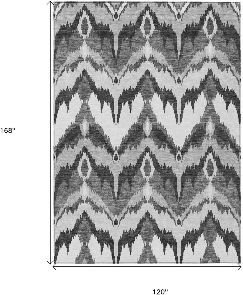 Gray Silver And Charcoal Ikat Washable Indoor Outdoor Area Rug Photo 3