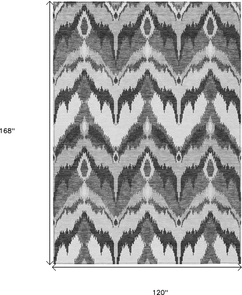 Gray Silver And Charcoal Ikat Washable Indoor Outdoor Area Rug Photo 3