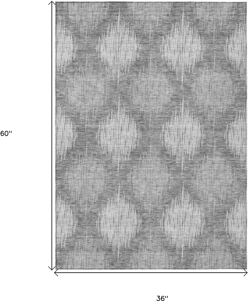 Gray Silver And Charcoal Ikat Washable Indoor Outdoor Area Rug Photo 3