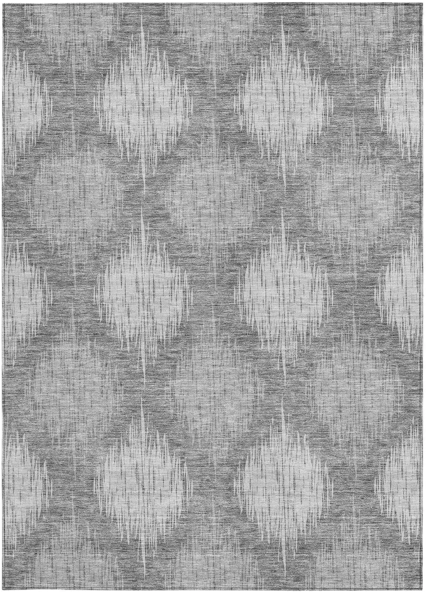 Gray Silver And Charcoal Ikat Washable Indoor Outdoor Area Rug Photo 6