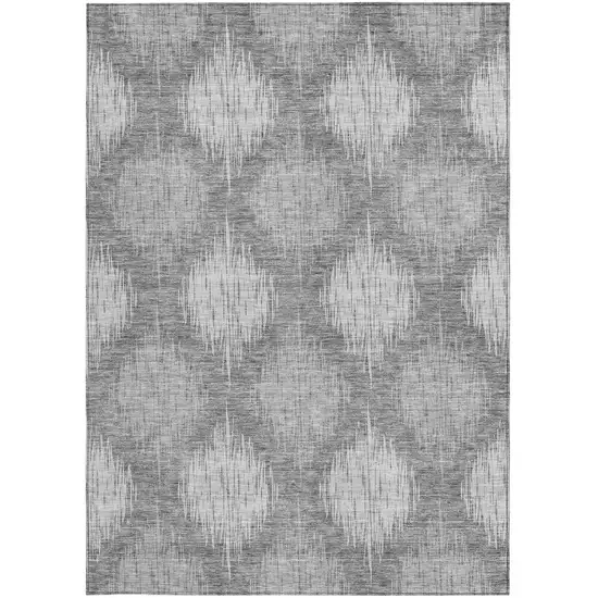 Gray Silver And Charcoal Ikat Washable Indoor Outdoor Area Rug Photo 6