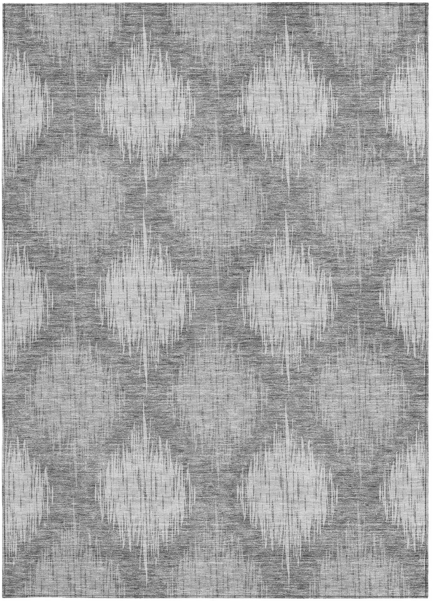 Gray Silver And Charcoal Ikat Washable Indoor Outdoor Area Rug Photo 6