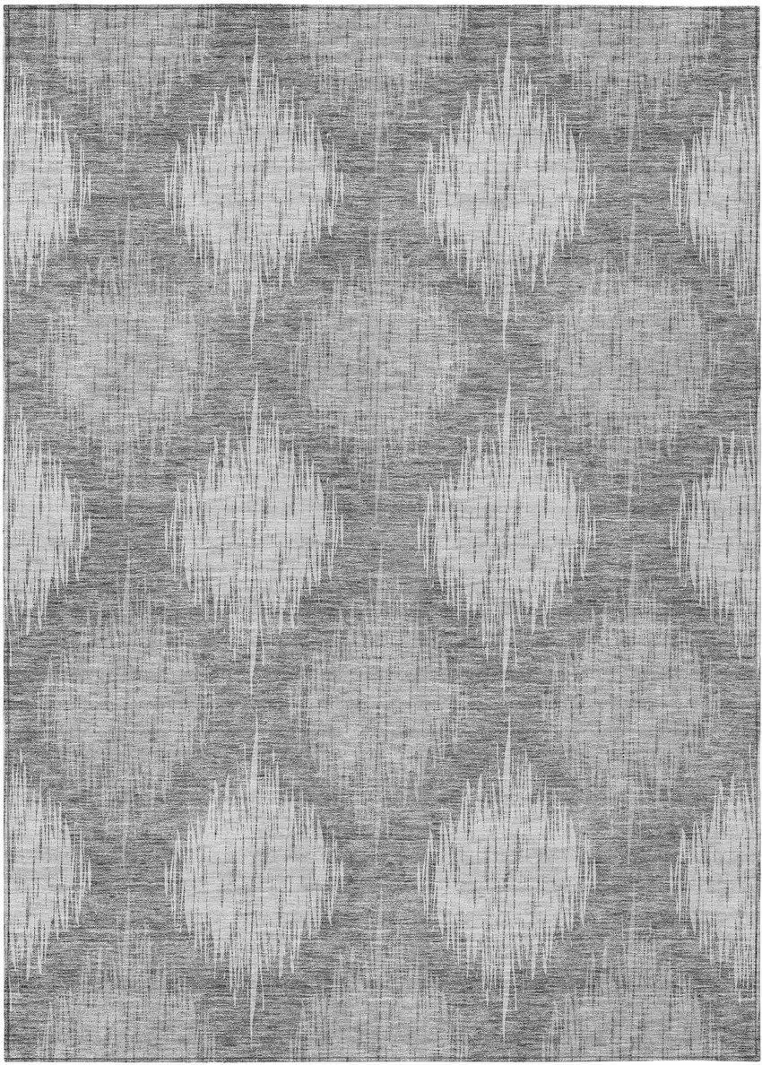 Gray Silver And Charcoal Ikat Washable Indoor Outdoor Area Rug Photo 2