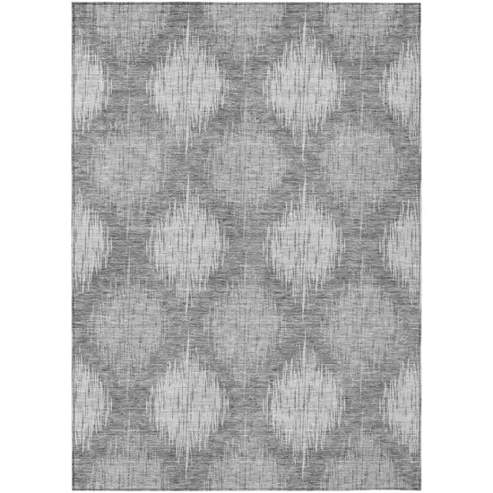 Gray Silver And Charcoal Ikat Washable Indoor Outdoor Area Rug Photo 2