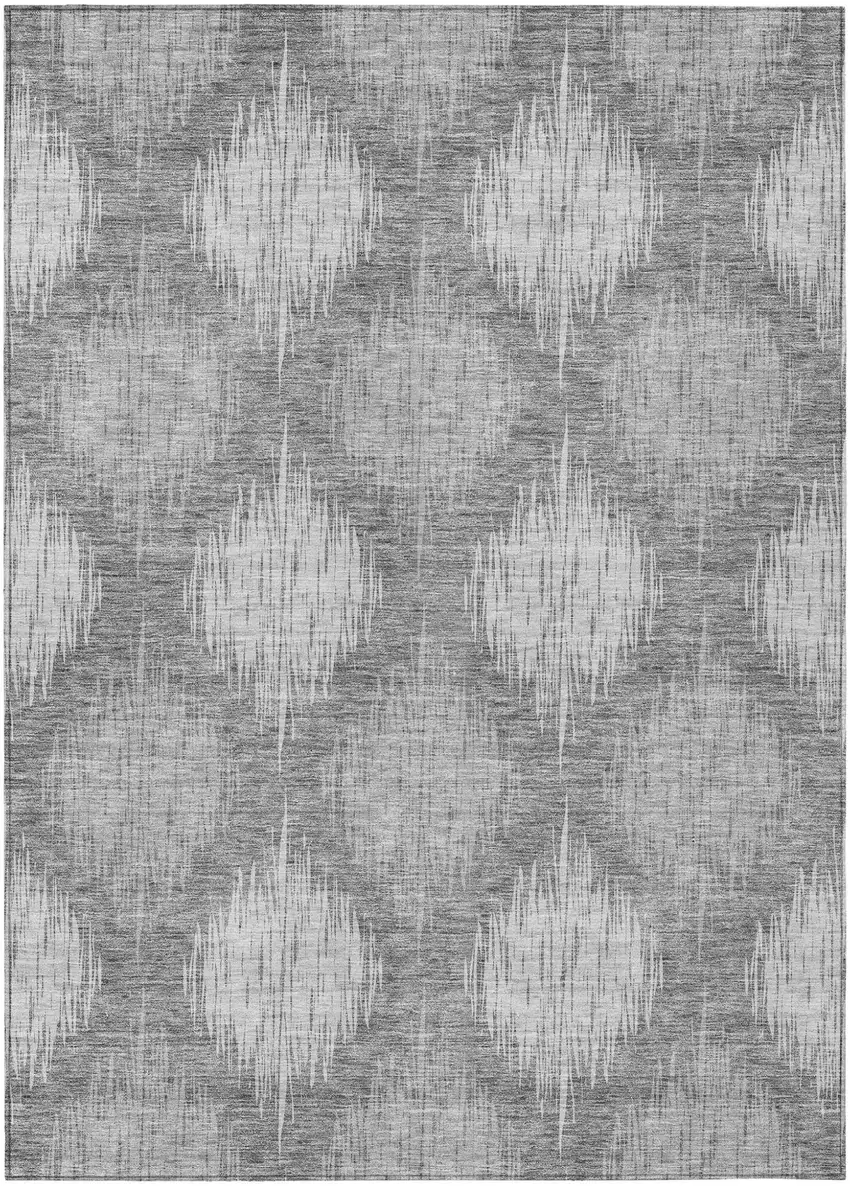 Gray Silver And Charcoal Ikat Washable Indoor Outdoor Area Rug Photo 2