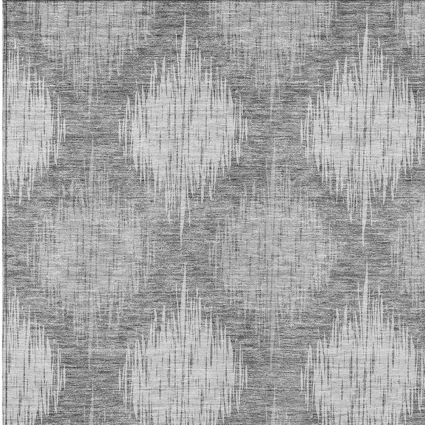 Gray Silver And Charcoal Ikat Washable Indoor Outdoor Area Rug Photo 6