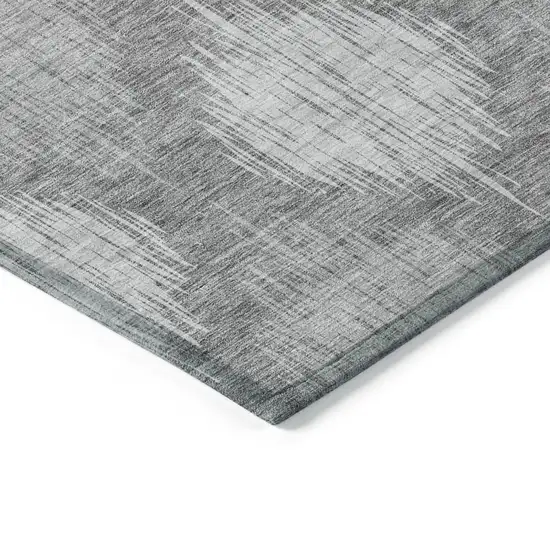 Gray Silver And Charcoal Ikat Washable Indoor Outdoor Area Rug Photo 5