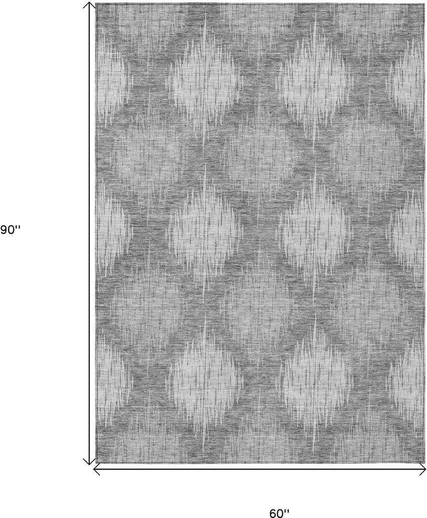 Gray Silver And Charcoal Ikat Washable Indoor Outdoor Area Rug Photo 3