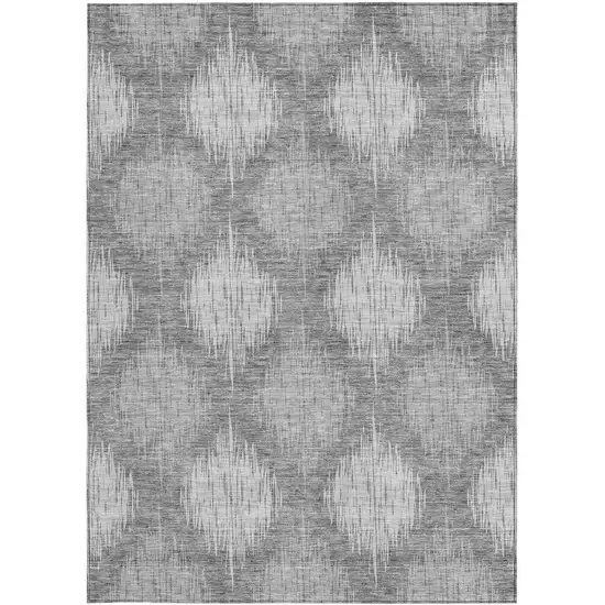 Gray Silver And Charcoal Ikat Washable Indoor Outdoor Area Rug Photo 7