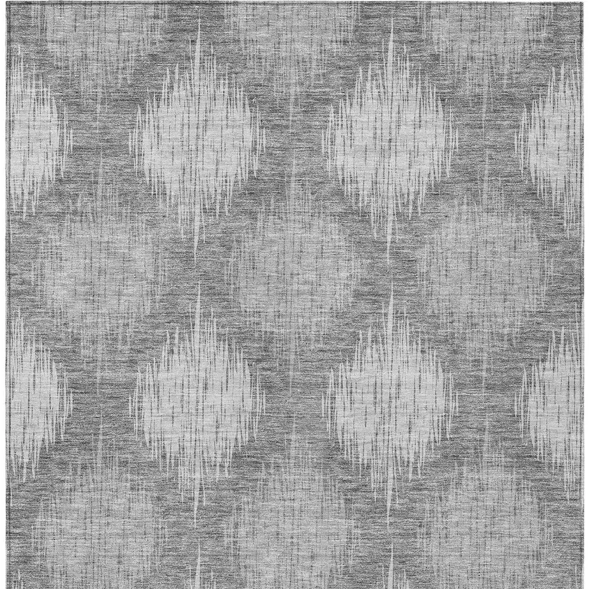 Gray Silver And Charcoal Ikat Washable Indoor Outdoor Area Rug Photo 7