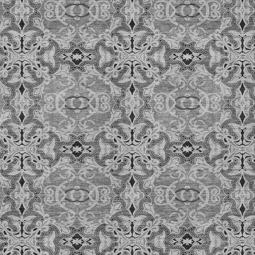 Gray Silver And Charcoal Medallion Washable Indoor Outdoor Area Rug Photo 5