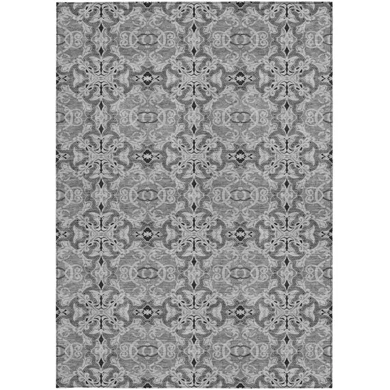 Gray Silver And Charcoal Medallion Washable Indoor Outdoor Area Rug Photo 6