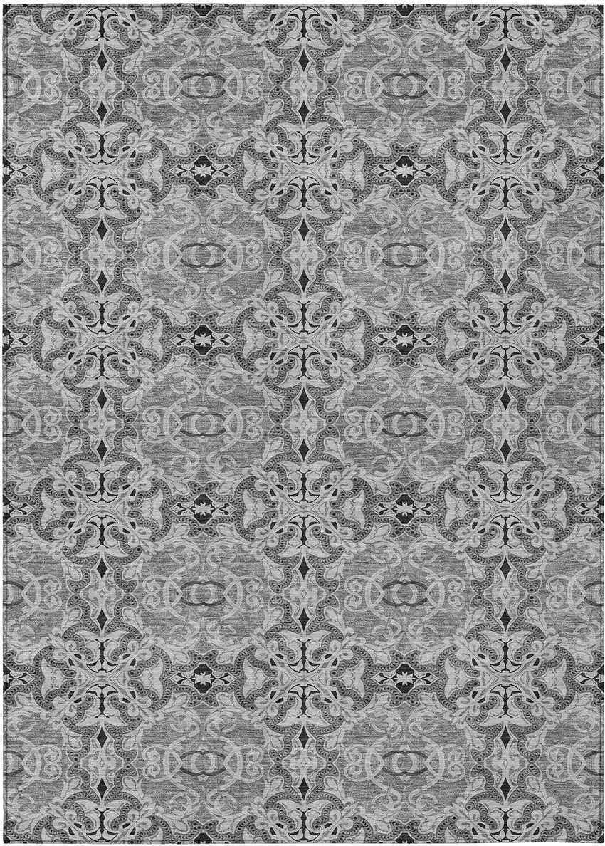 Gray Silver And Charcoal Medallion Washable Indoor Outdoor Area Rug Photo 2