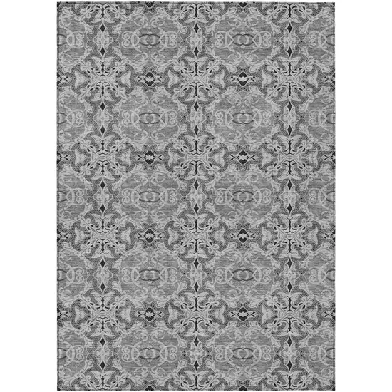 Gray Silver And Charcoal Medallion Washable Indoor Outdoor Area Rug Photo 2