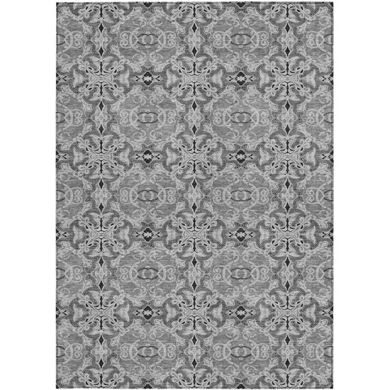 Gray Silver And Charcoal Medallion Washable Indoor Outdoor Area Rug Photo 7