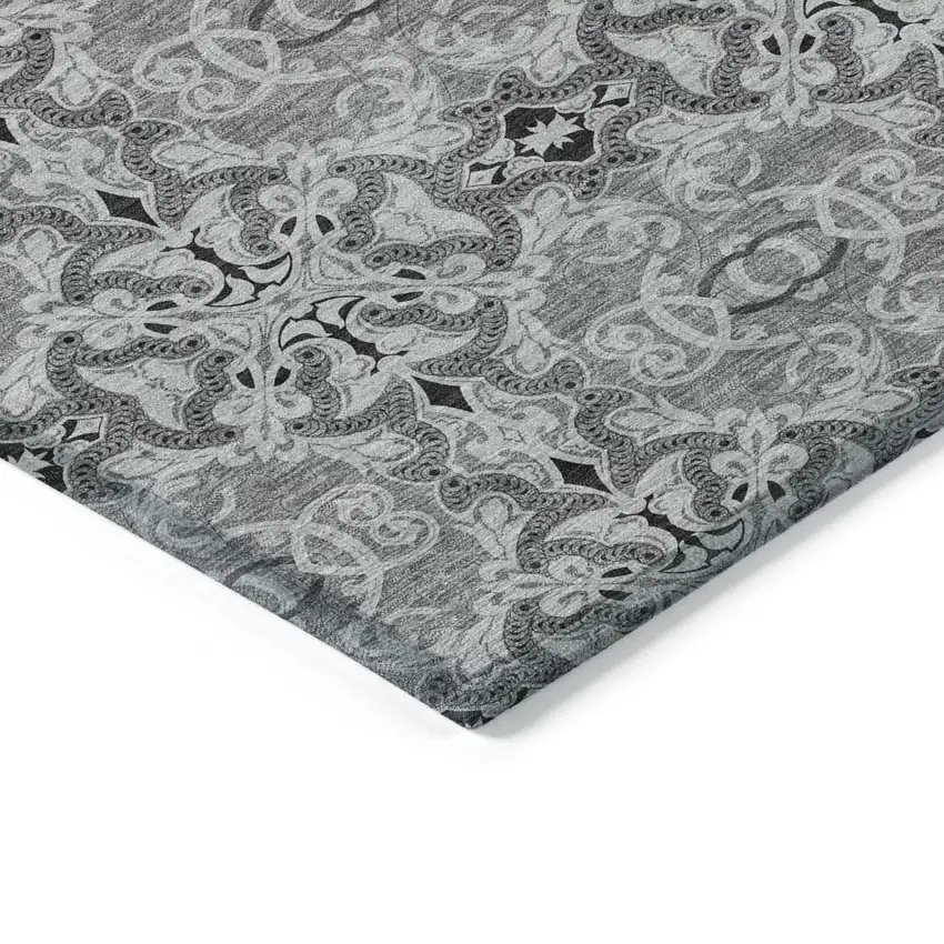 Gray Silver And Charcoal Medallion Washable Indoor Outdoor Area Rug Photo 5