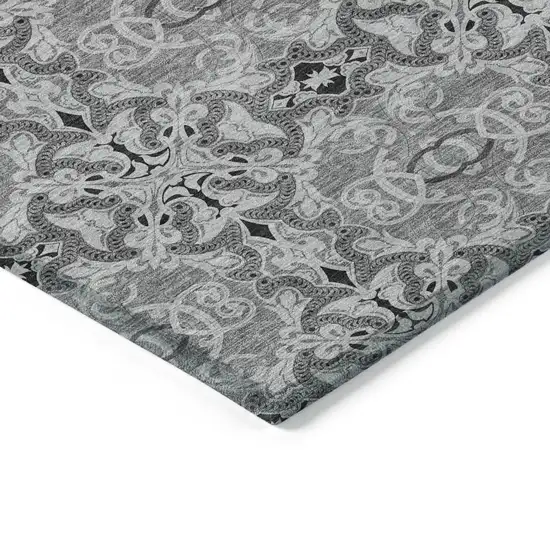 Gray Silver And Charcoal Medallion Washable Indoor Outdoor Area Rug Photo 5