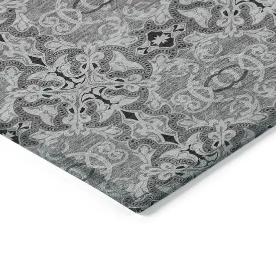 Gray Silver And Charcoal Medallion Washable Indoor Outdoor Area Rug Photo 5