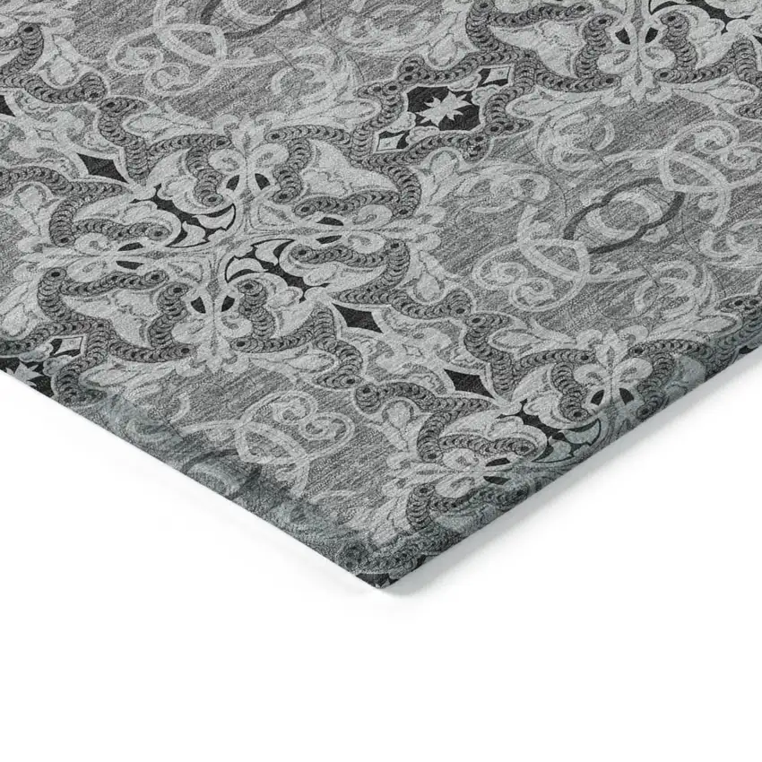 Gray Silver And Charcoal Medallion Washable Indoor Outdoor Area Rug Photo 5