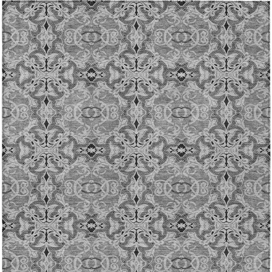 Gray Silver And Charcoal Medallion Washable Indoor Outdoor Area Rug Photo 7