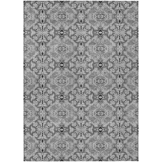Gray Silver And Charcoal Medallion Washable Indoor Outdoor Area Rug Photo 2