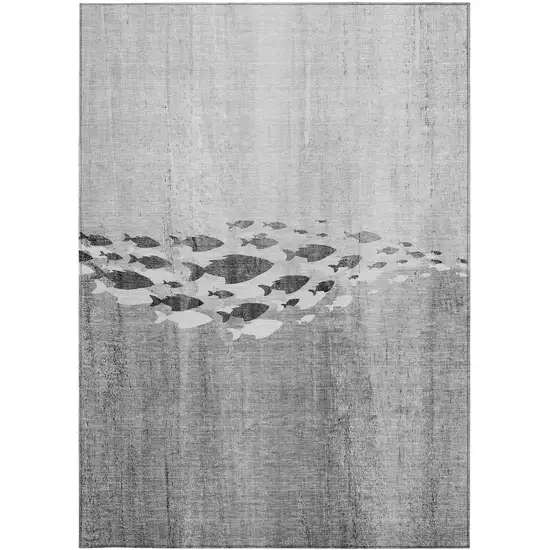 Gray Silver And Charcoal Nautical Washable Indoor Outdoor Area Rug Photo 5