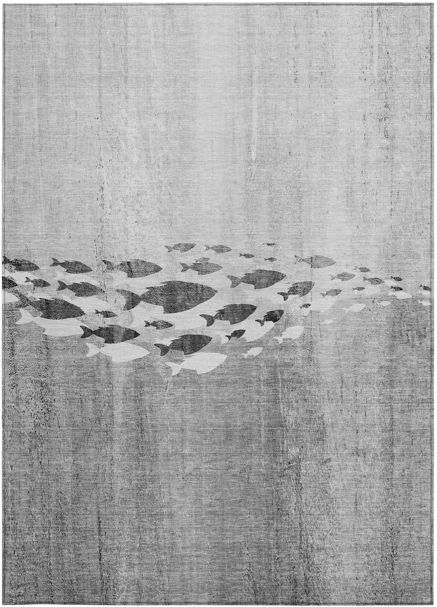 Gray Silver And Charcoal Nautical Washable Indoor Outdoor Area Rug Photo 5