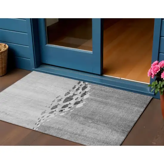 Gray Silver And Charcoal Nautical Washable Indoor Outdoor Area Rug Photo 1
