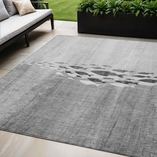 Gray Silver And Charcoal Nautical Washable Indoor Outdoor Area Rug Photo 1