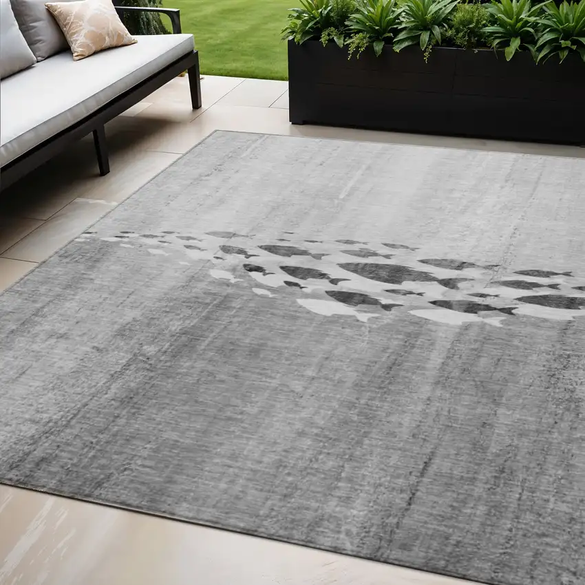 Gray Silver And Charcoal Nautical Washable Indoor Outdoor Area Rug Photo 1