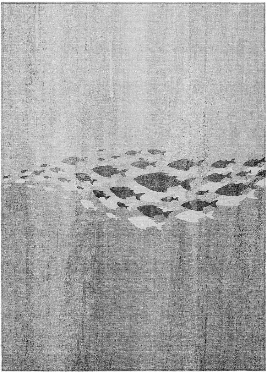 Gray Silver And Charcoal Nautical Washable Indoor Outdoor Area Rug Photo 1