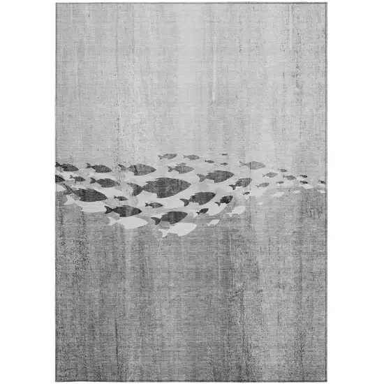 Gray Silver And Charcoal Nautical Washable Indoor Outdoor Area Rug Photo 4