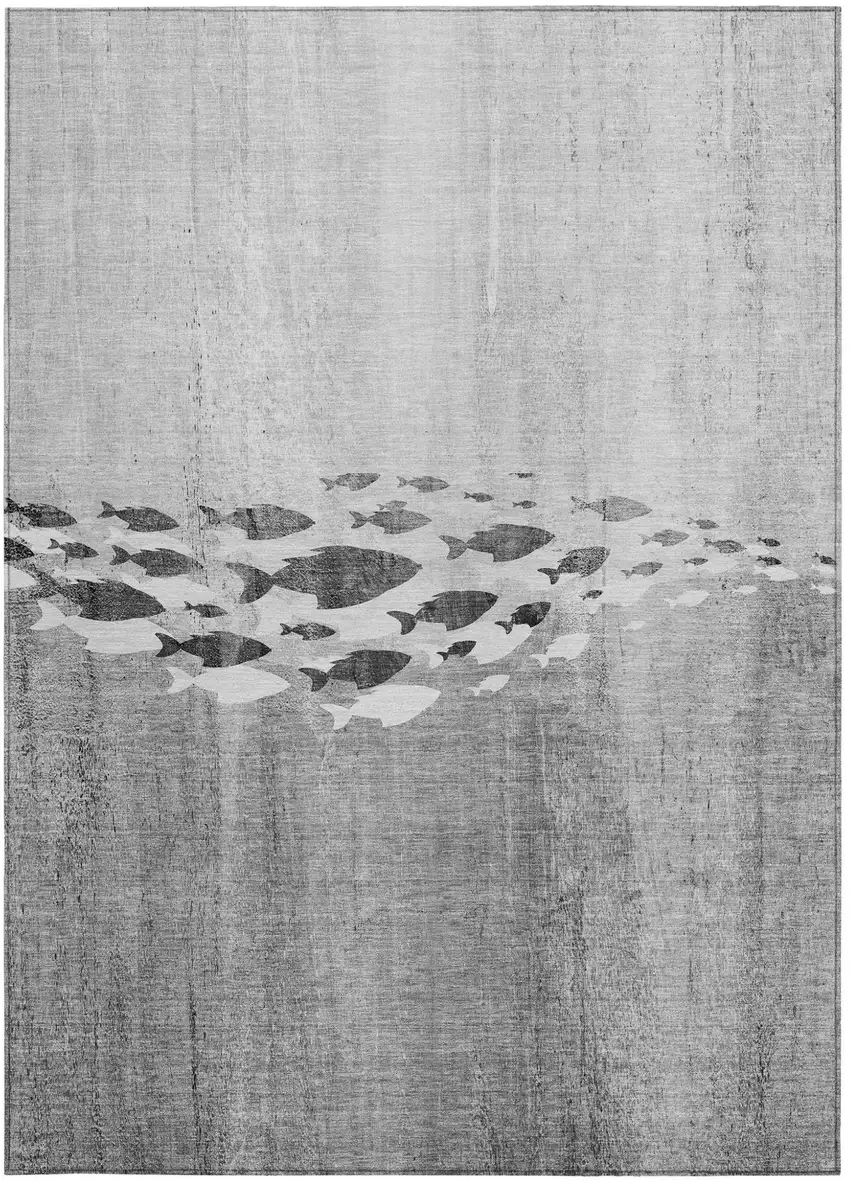Gray Silver And Charcoal Nautical Washable Indoor Outdoor Area Rug Photo 4