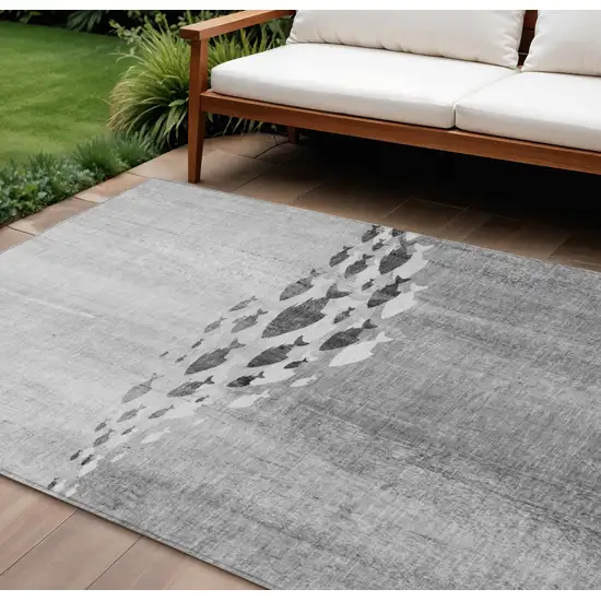 Gray Silver And Charcoal Nautical Washable Indoor Outdoor Area Rug Photo 1