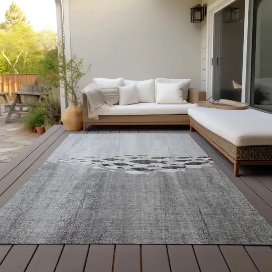 Gray Silver And Charcoal Nautical Washable Indoor Outdoor Area Rug Photo 8