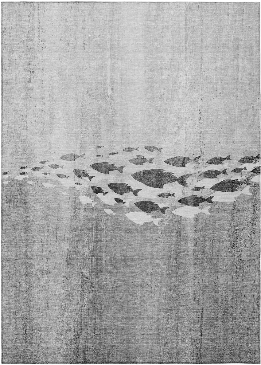 Gray Silver And Charcoal Nautical Washable Indoor Outdoor Area Rug Photo 1