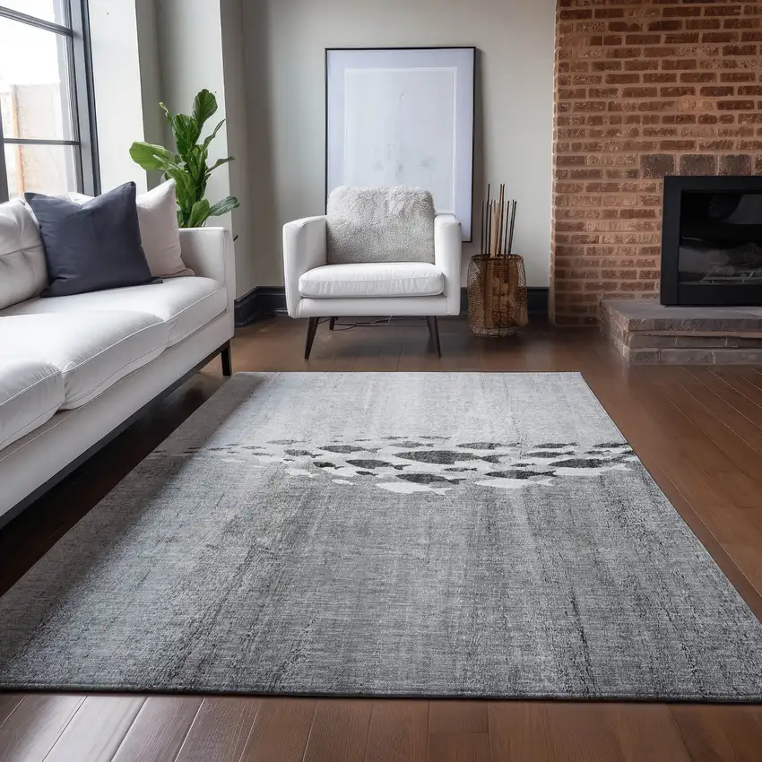 Gray Silver And Charcoal Nautical Washable Indoor Outdoor Area Rug Photo 6