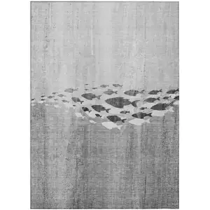 Photo of Gray Silver And Charcoal Nautical Washable Indoor Outdoor Area Rug