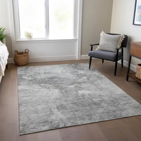 Gray Silver And Charcoal Nautical Washable Indoor Outdoor Area Rug Photo 8