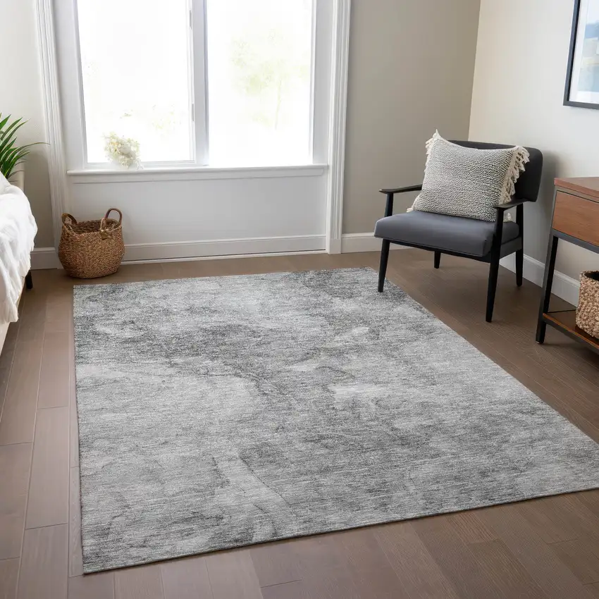 Gray Silver And Charcoal Nautical Washable Indoor Outdoor Area Rug Photo 8