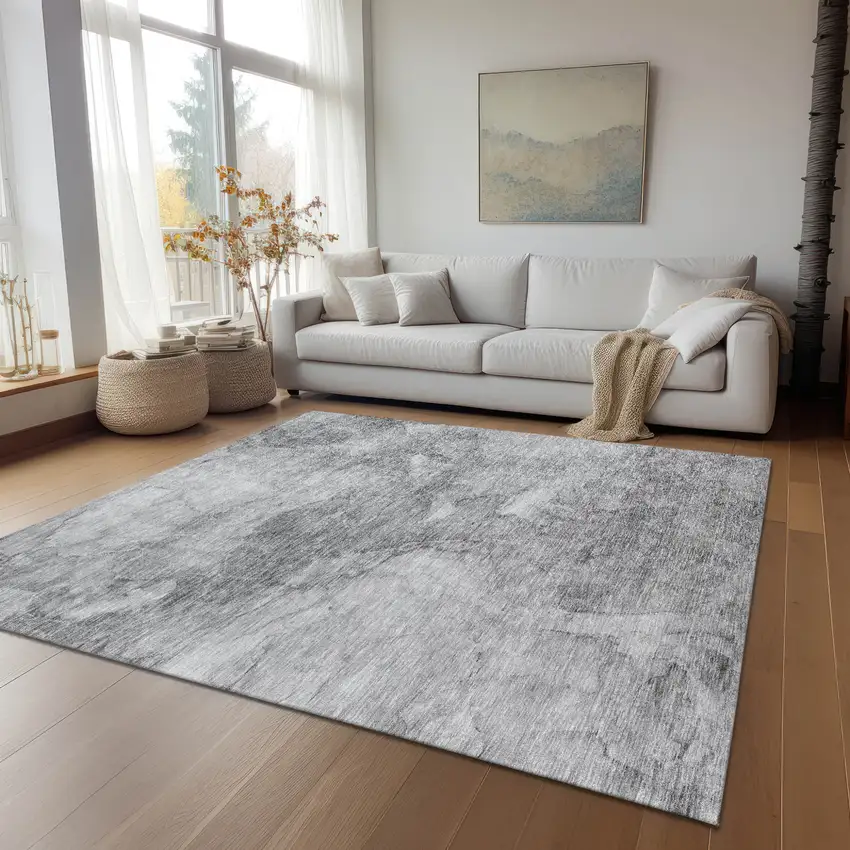 Gray Silver And Charcoal Nautical Washable Indoor Outdoor Area Rug Photo 9