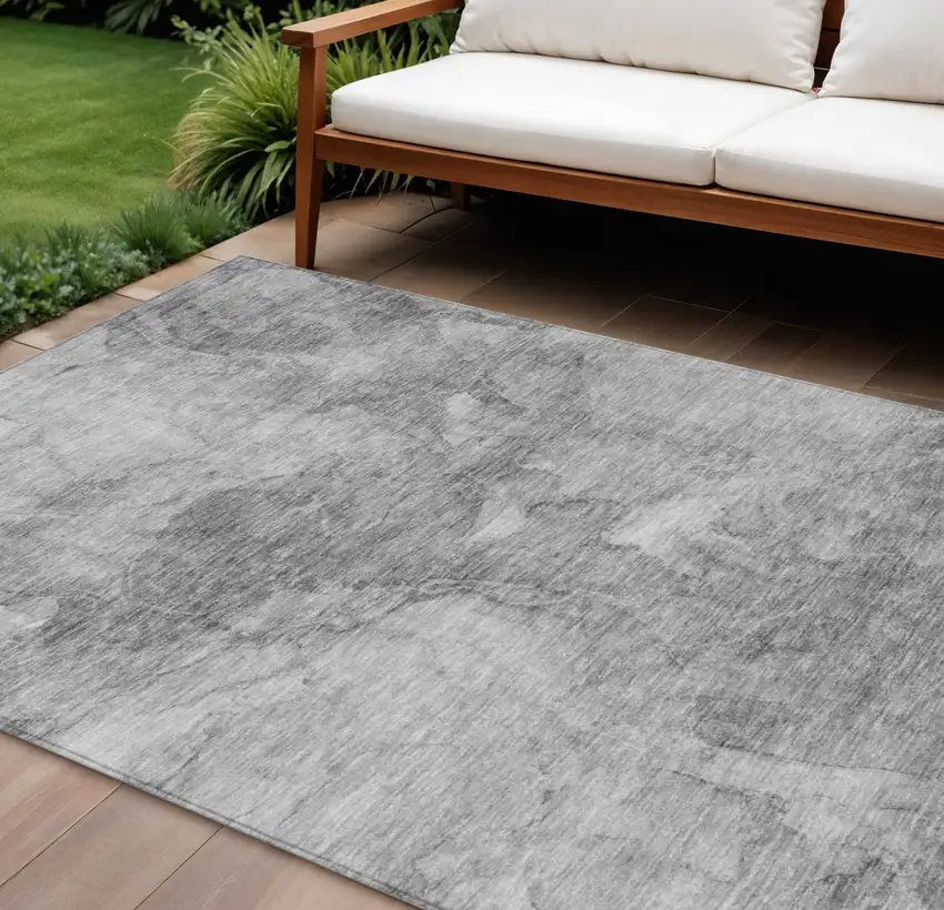 Gray Silver And Charcoal Nautical Washable Indoor Outdoor Area Rug Photo 1