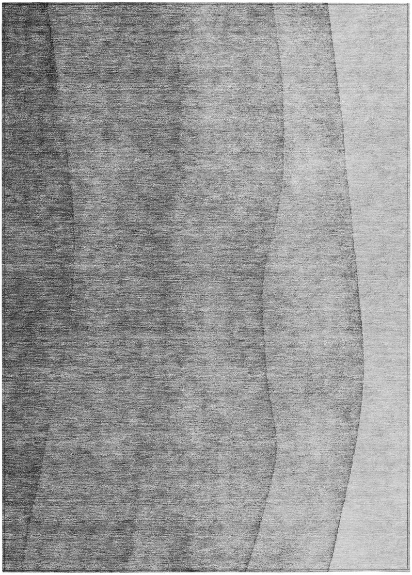 Gray Silver And Charcoal Ombre Washable Indoor Outdoor Area Rug Photo 2