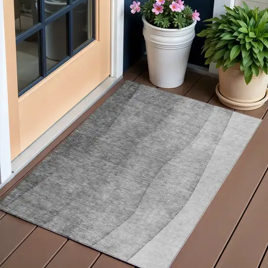 Gray Silver And Charcoal Ombre Washable Indoor Outdoor Area Rug Photo 1