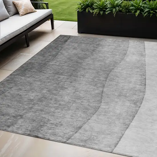 Gray Silver And Charcoal Ombre Washable Indoor Outdoor Area Rug Photo 1