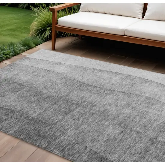 Gray Silver And Charcoal Ombre Washable Indoor Outdoor Area Rug Photo 1